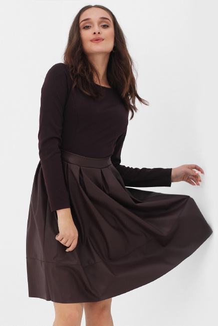 Платье для кормящих и беременных с кожаной юбкой, цвет бургунди