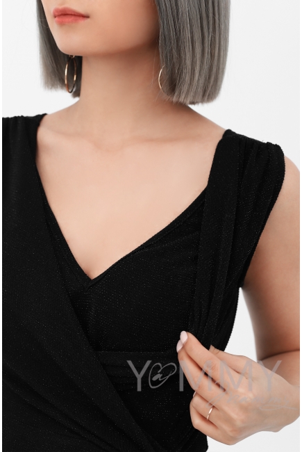 Вечернее платье для кормящих и беременных длинное с разрезом, цвет черный