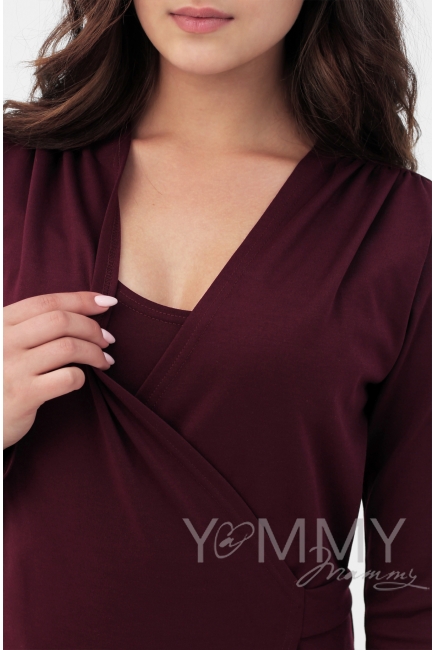 Платье для беременных и кормящих миди на запах, винный