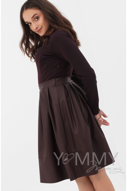 Платье для кормящих и беременных с кожаной юбкой, цвет бургунди