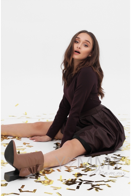 Платье для кормящих и беременных с кожаной юбкой, цвет бургунди