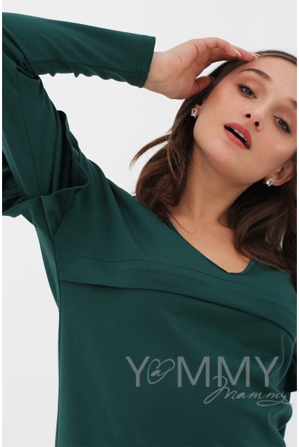 Платье для беременных и кормящих с воланчиками на рукавах, цвет изумрудный