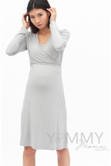 Платье на запах для кормящих и беременных, серый жемчуг
