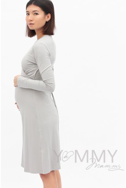 Платье на запах для кормящих и беременных, серый жемчуг