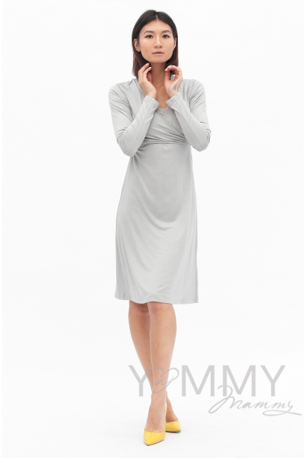 Платье на запах для кормящих и беременных, серый жемчуг