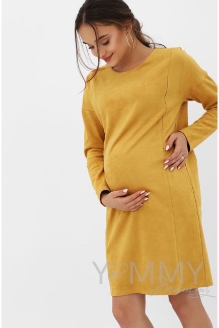 Платье для кормящих и беременных замшевое, цвет горчичный
