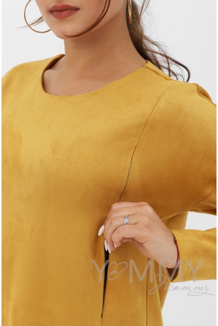 Платье для кормящих и беременных замшевое, цвет горчичный