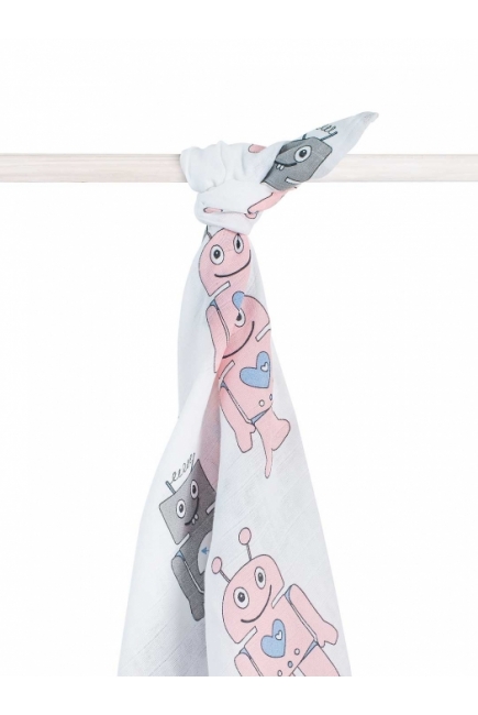 Муслиновая пеленка/простынь для новорожденных Jollein большая, Robot Pink