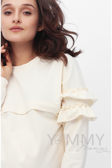 Свитшот для беременных и кормящих с воланчиками, кремовый