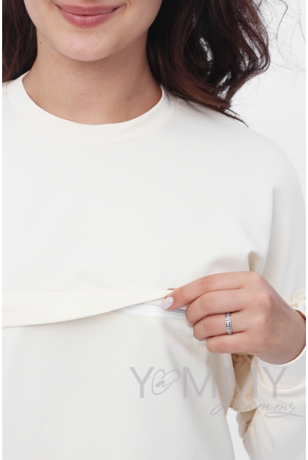 Свитшот для беременных и кормящих с воланчиками, кремовый