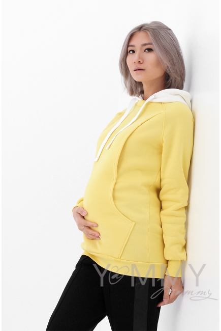 Толстовка для кормящих и беременных с капюшоном, цвет лимонный