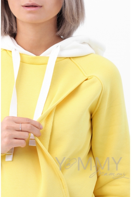 Толстовка для кормящих и беременных с капюшоном, цвет лимонный