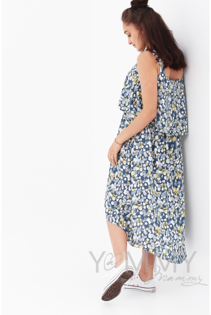 Платье-сарафан для кормящих и беременных, голубое