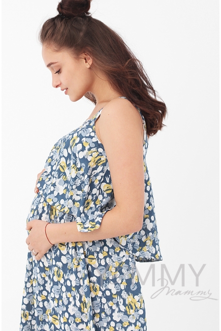 Платье-сарафан для кормящих и беременных, голубое