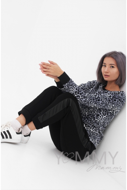 Джемпер для кормящих и беременных флисовый, цвет серый "леопард"