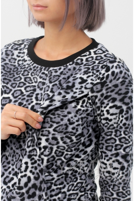 Джемпер для кормящих и беременных флисовый, цвет серый "леопард"