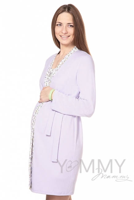 Халат лаванда с отделкой цветочный принт