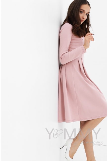 Платье для кормящих и беременных со складками, розовое