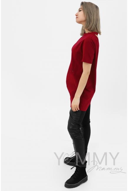 Футболка для кормящих и беременных с вырезом на спинке, бордо
