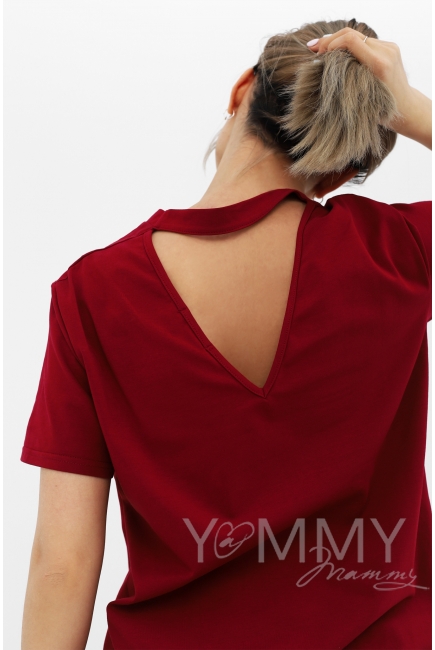 Футболка для кормящих и беременных с вырезом на спинке, бордо