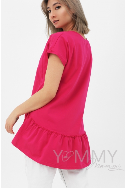 Футболка для беременных и кормящих свободного силуэта с воланом, малиновый