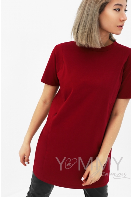 Футболка для кормящих и беременных с вырезом на спинке, бордо