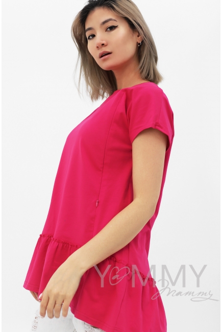 Футболка для беременных и кормящих свободного силуэта с воланом, малиновый