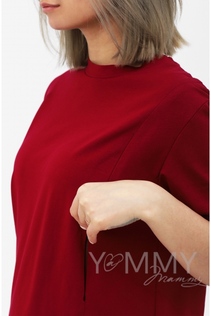 Футболка для кормящих и беременных с вырезом на спинке, бордо