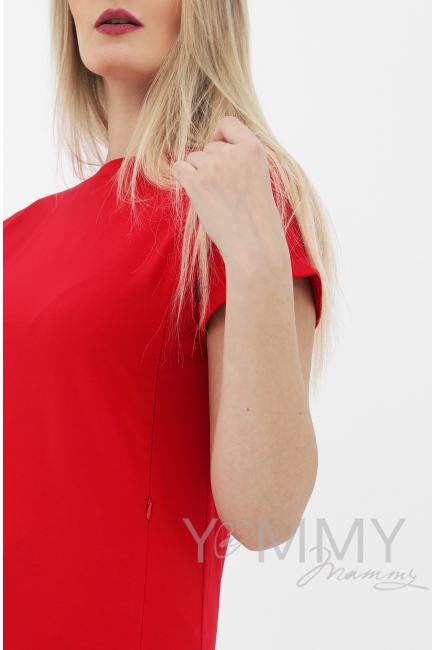 Футболка для беременных и кормящих с молниями, красная