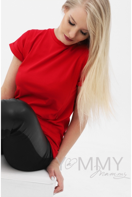 Футболка для беременных и кормящих с молниями, красная