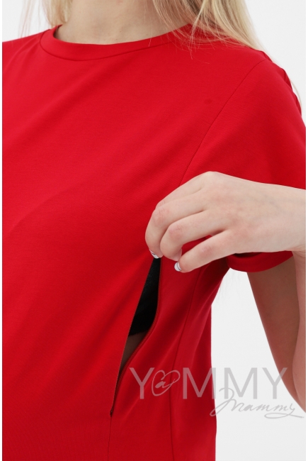 Футболка для беременных и кормящих с молниями, красная