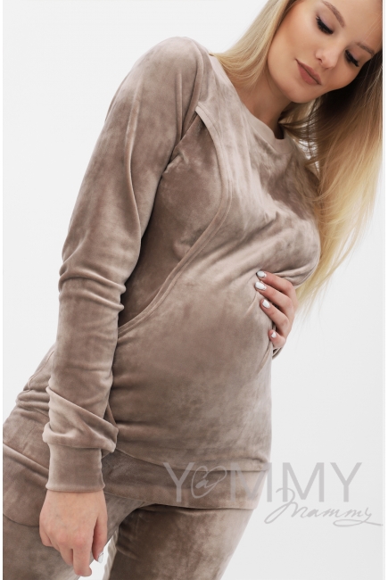 Костюм для беременных и кормящих велюровый, цвет бежевый