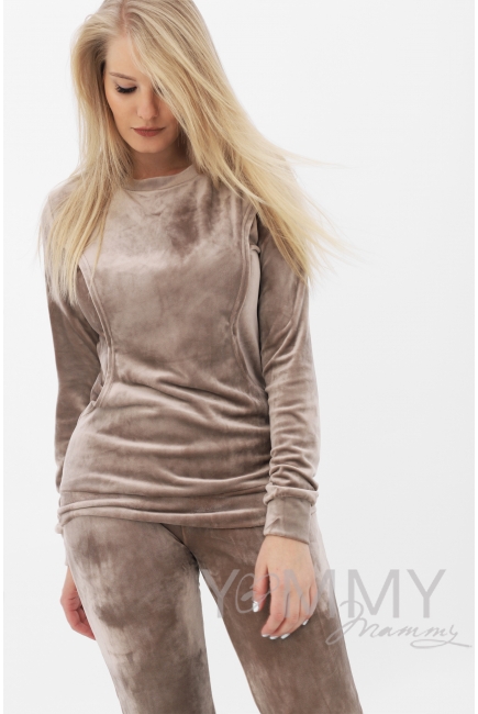 Костюм для беременных и кормящих велюровый, цвет бежевый