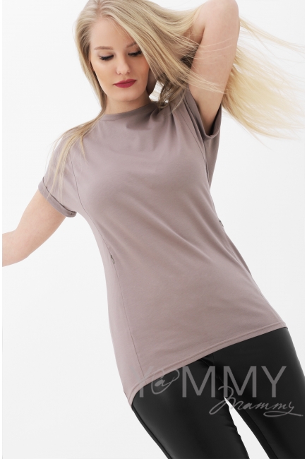 Футболка для беременных и кормящих с молниями, бежевая