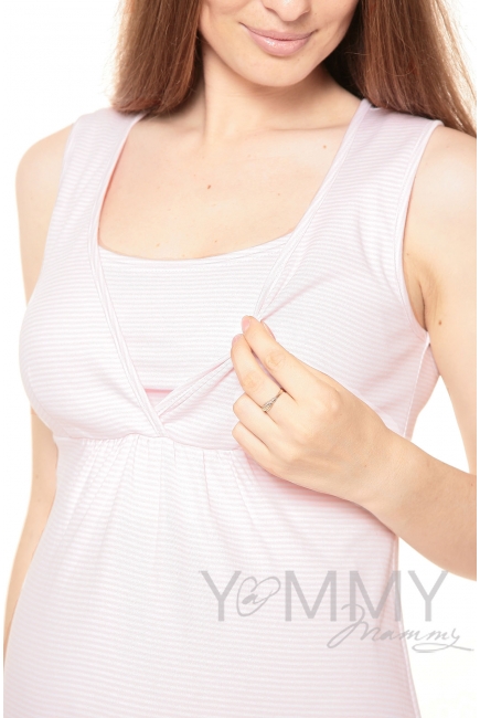 Комплект халат с сорочкой розовый с белой полоской