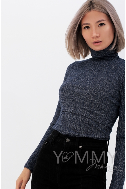 Бадлон Гольф для беременных и кормящих в широкий рубчик, темно-синий меланж