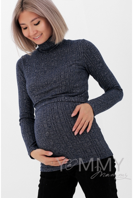 Бадлон Гольф для беременных и кормящих в широкий рубчик, темно-синий меланж