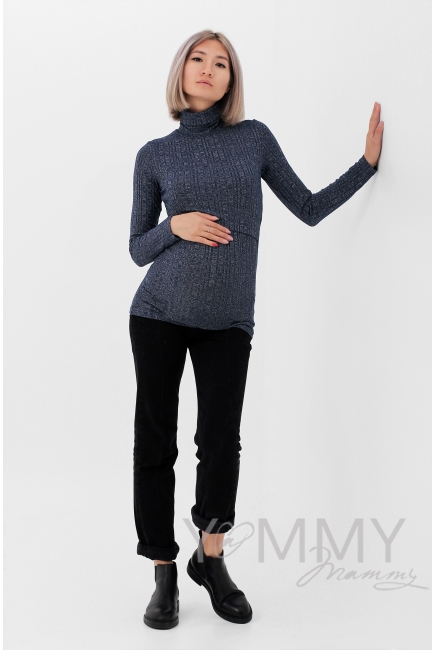 Бадлон Гольф для беременных и кормящих в широкий рубчик, темно-синий меланж