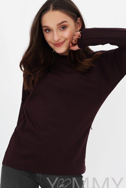 Джемпер для беременных и кормящих с вертикальными молниями, бургунди