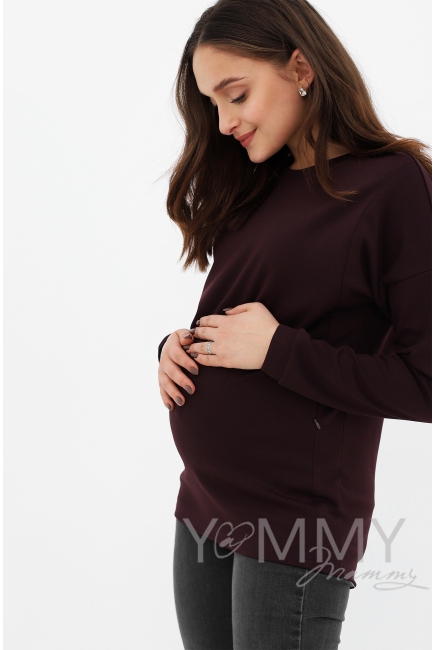 Джемпер для беременных и кормящих с вертикальными молниями, бургунди