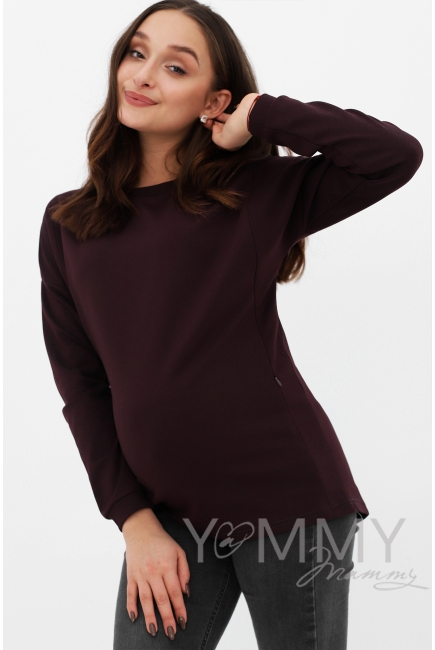 Джемпер для беременных и кормящих с вертикальными молниями, бургунди
