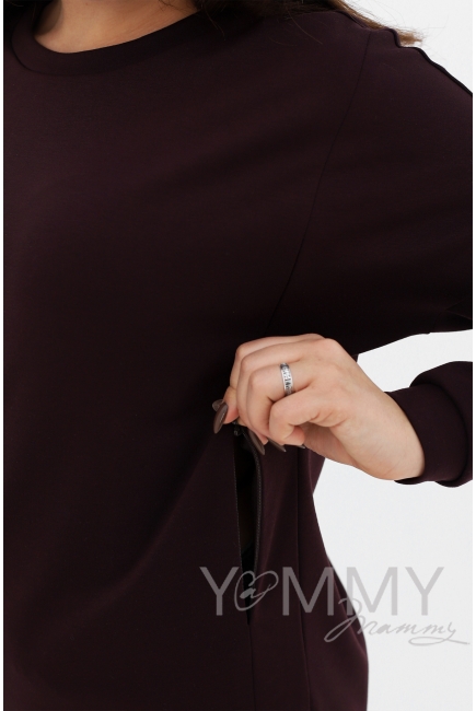 Джемпер для беременных и кормящих с вертикальными молниями, бургунди