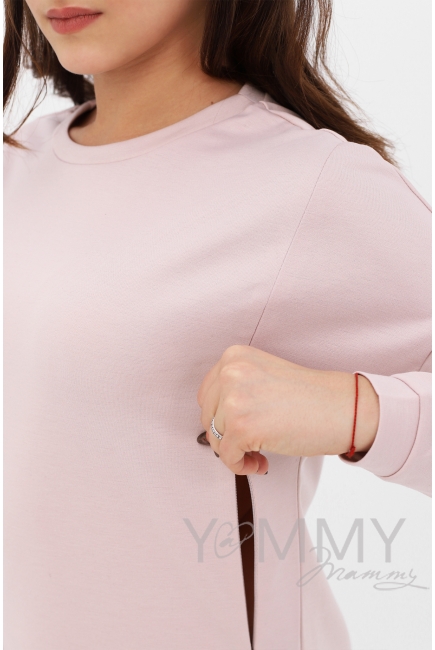 Джемпер для беременных и кормящих с вертикальными молниями, цвет пудрово-розовый