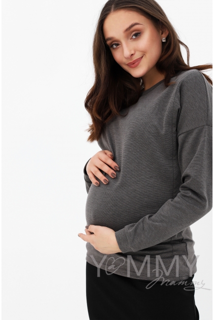 Джемпер для кормящих и беременных с вертикальными молниями, темно-серый меланж