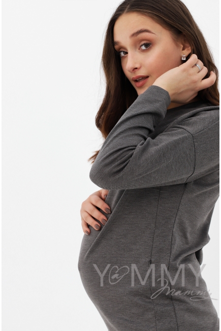 Джемпер для кормящих и беременных с вертикальными молниями, темно-серый меланж