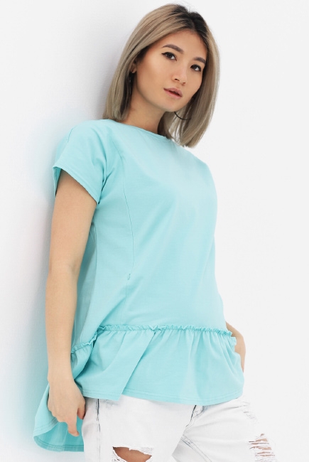 Футболка для беременных и кормящих свободного силуэта с воланом, цвет ментоловый