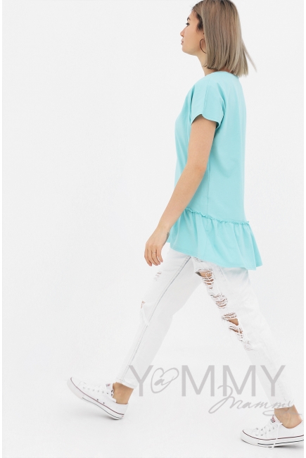 Футболка для беременных и кормящих свободного силуэта с воланом, цвет ментоловый