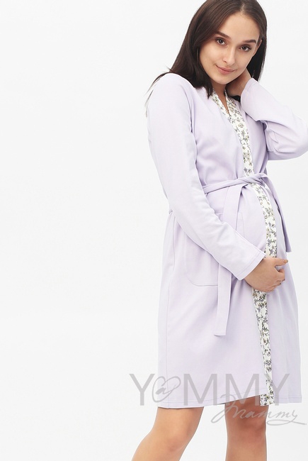 Халат лаванда с отделкой цветочный принт