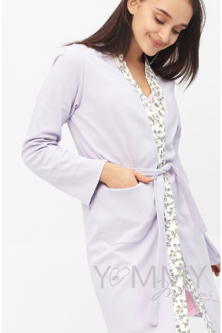 Халат лаванда с отделкой цветочный принт