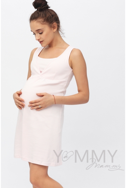 Комплект халат с сорочкой розовый с белой полоской